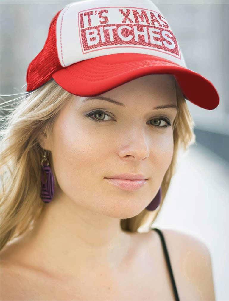 imageTstars Its Xmas Bitches Funny Holiday Ugly Christmas Party Trucker Hat Mesh CapBlackWhite