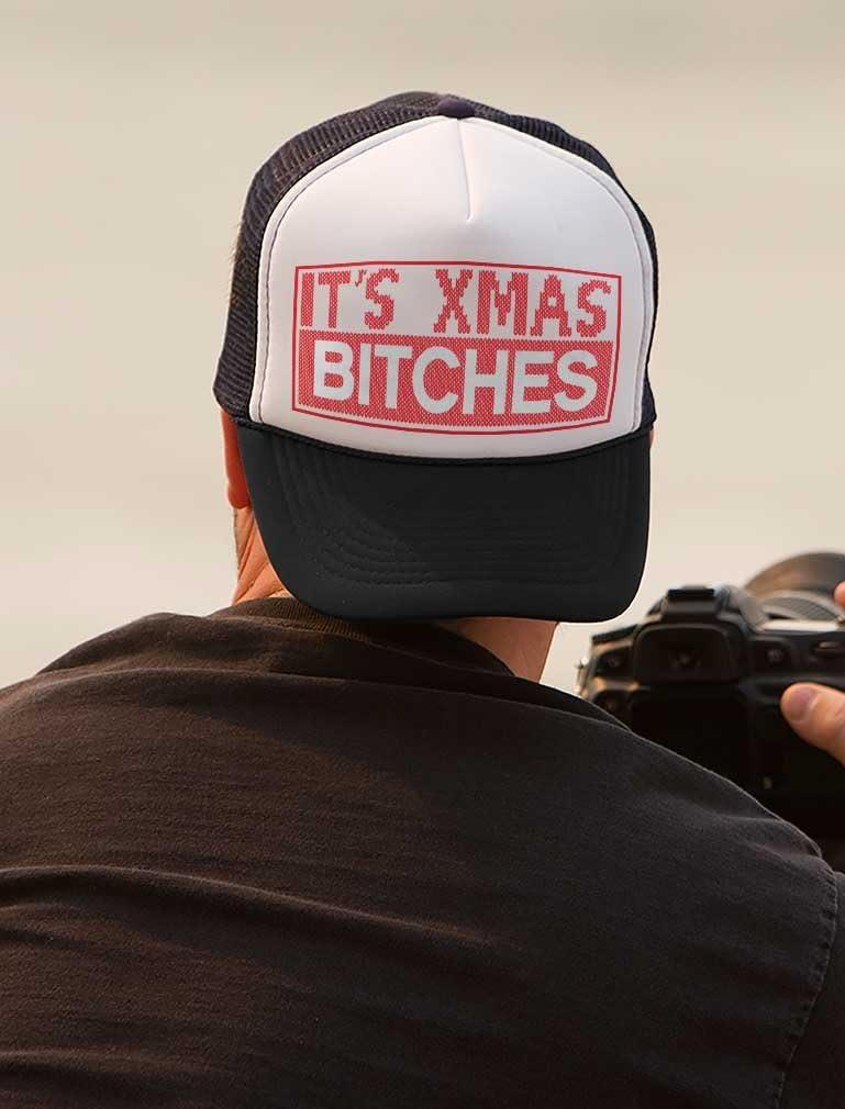 imageTstars Its Xmas Bitches Funny Holiday Ugly Christmas Party Trucker Hat Mesh CapBlackWhite