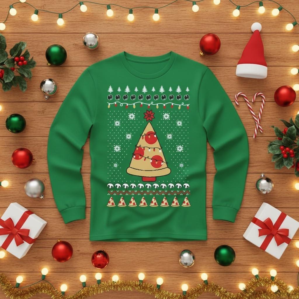 imageTstars Merry Swishmas Basketball Shirt  Funny Ugly Christmas Sweater Style Kids Long Sleeve Festive Holiday TeePizza  Green