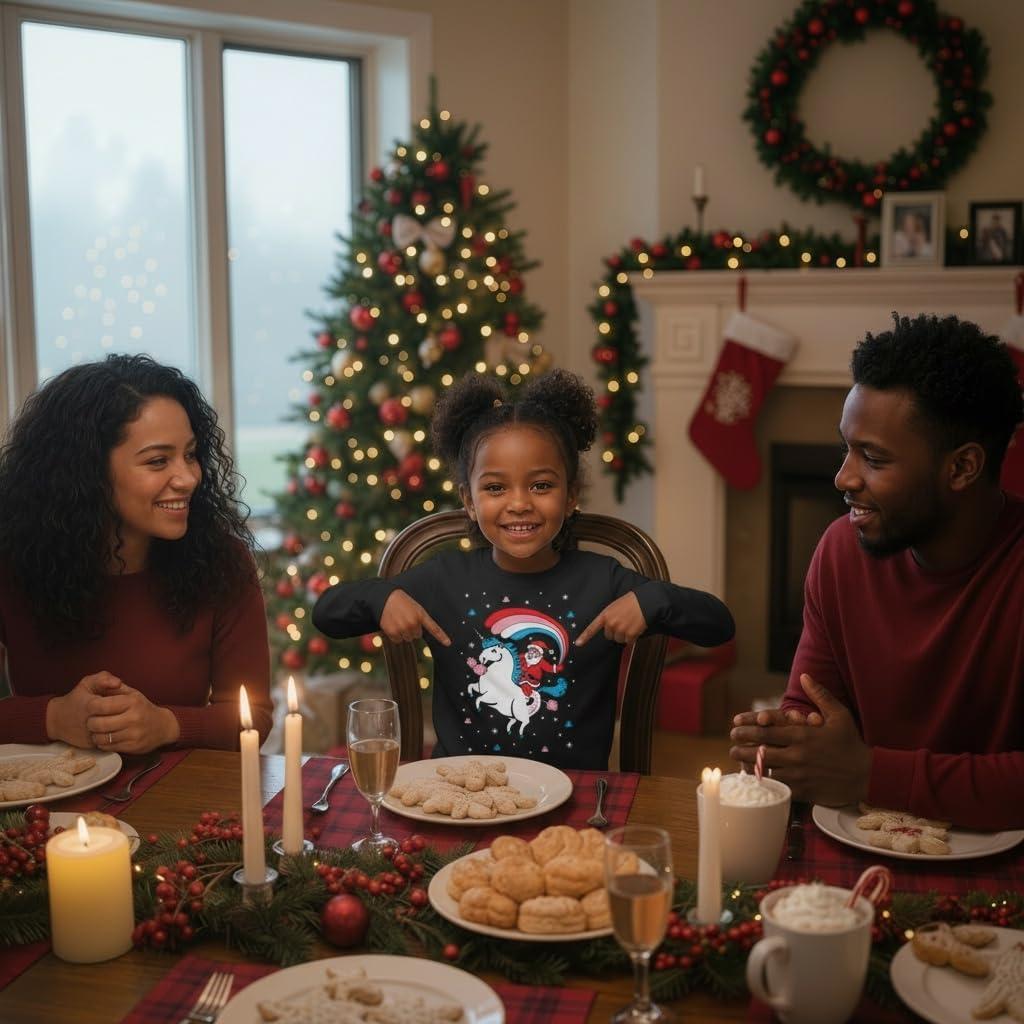 imageTstars Santa Riding Unicorn Long Sleeve Shirt Girls Ugly Christmas Sweater StyleUnicorn  Black