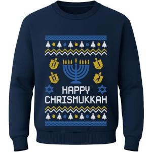 imageTstars Chrismukkah Sweater for Men  Funny Jewish Ugly Hanukkah Christmas Holiday Sweatshirt with Star DesignNavy