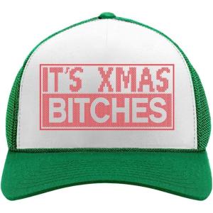 imageTstars Its Xmas Bitches Funny Holiday Ugly Christmas Party Trucker Hat Mesh CapGreenWhite