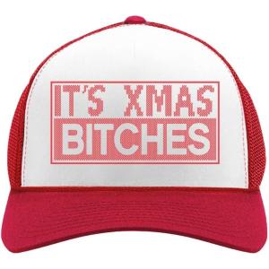 imageTstars Its Xmas Bitches Funny Holiday Ugly Christmas Party Trucker Hat Mesh CapRedWhite