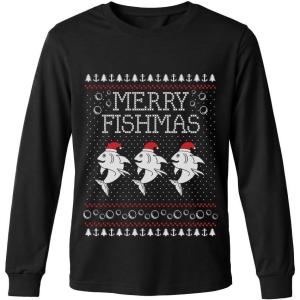 imageTstars Mele Kalikimaka Hawaiian Santa Shirt for Men  Funny Ugly Sweater Style Long Sleeve Christmas Holiday TeeFishmas  Black