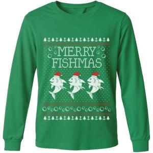 imageTstars Mele Kalikimaka Hawaiian Santa Shirt for Men  Funny Ugly Sweater Style Long Sleeve Christmas Holiday TeeFishmas  Green