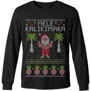 imageTstars Mele Kalikimaka Hawaiian Santa Shirt for Men  Funny Ugly Sweater Style Long Sleeve Christmas Holiday TeeKalikimaka  Black