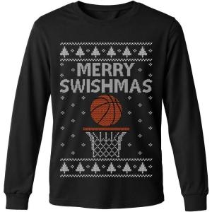 imageTstars Merry Swishmas Basketball Shirt  Funny Ugly Christmas Sweater Style Long Sleeve Holiday Pullover for MenBlack