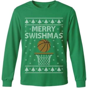 imageTstars Merry Swishmas Basketball Shirt  Funny Ugly Christmas Sweater Style Long Sleeve Holiday Pullover for MenGreen