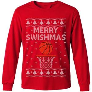 imageTstars Merry Swishmas Basketball Shirt  Funny Ugly Christmas Sweater Style Long Sleeve Holiday Pullover for MenRed