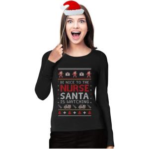 imageTstars Nurse Christmas Shirt Long Sleeve Women Funny Holiday Ugly Xmas Sweater StyleBlack
