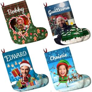 imageTstars Personalized Christmas Stocking with Photo and Names Large Family Xmas Custom Stocking