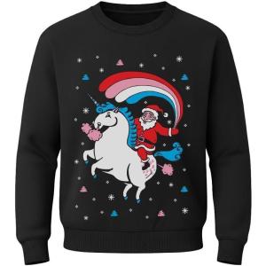 imageTstars Santa Riding Unicorn Long Sleeve Shirt Girls Ugly Christmas Sweater StyleUnicorn  Black