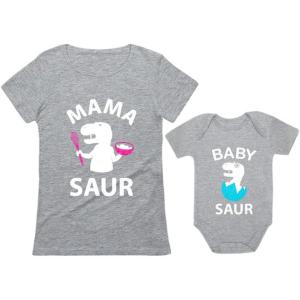 imageTstars Mama and Baby Saur Matching Outfit Set  Mom Shirt and Bodysuit Gift for Baby Shower or Mothers DayMom Gray  Baby Gray