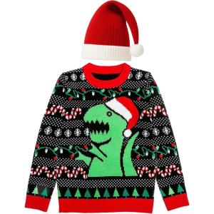 imageSanta Sports Ugly Christmas Sweater for Men Basketball Hockey Golf Funny Holiday Knit Pullover Festive Winter StyleDino Sweater  Hat