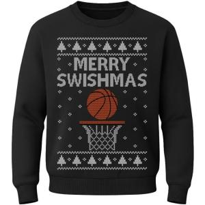 imageTstars Merry Swishmas Basketball Sweatshirt for Kids  Youth Ugly Christmas Sweater Style PulloverSwishmas  Black