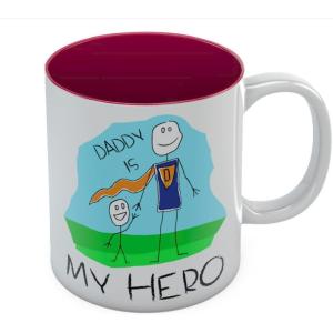 imageDaddy Is My Hero Kids Drawing  Super Dad Coffee Mug Fathers Day Gift from Son Daughter or Wife Unique Present for Dads Birthday Tea Cup Ceramic Mug 11 Ounce RedDaddy Is My Hero Red