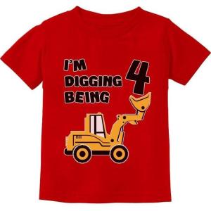 imageTstars Im Digging Being 4 Shirt  Fun 4th Birthday Construction Tee for Toddler Boys and KidsRed A