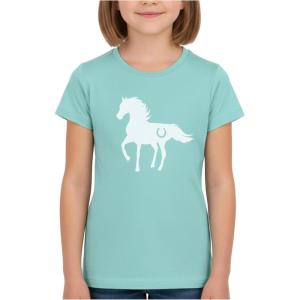 image:imageTstars Horse Shirt for Girls  Horseback Riding Kids Tee with Horseshoe Print  Gift for Equestrian Fans and Young RidersChill Blue