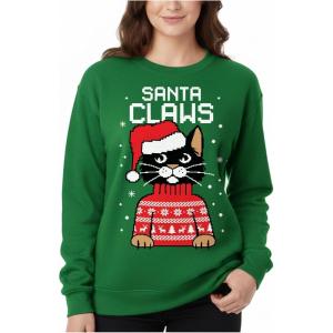 image:imageTstars Christmas Sweatshirt for Women amp Teen Girls  Santa Claws Cat Flamingo  Xmas Holiday PulloverClaws  Green