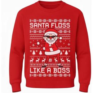 image:imageTstars Dabbing Santa Kids Christmas Sweatshirt  Funny Ugly Holiday Sweater Style Pullover for Boys amp YouthFloss  Red