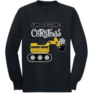 image:imageTstars Im Digging Christmas Personalized Boys Tractor Toddler Kids Long Sleeve TShirtBlack