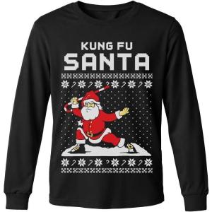 image:imageTstars Kungfu Santa Claus Funny Youth Kids Ugly Christmas Shirt Tacky Sweater Style Xmas Holiday Long Sleeve TShirt Large Black