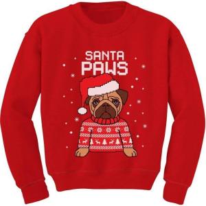 image:imageTstars Santa Paws Pug Ugly Christmas Sweater Kids Sweatshirt Dog Long Sleeve TShirt 5T Red