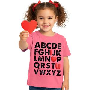 image:imageTstars ABC I Love You Kids Valentine Shirt  Alphabet Heart Graphic Tee for Toddlers Boys and GirlsPuff Abc  Pink
