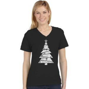 image:imageTstars Big White Distressed Christmas Tree Xmas Gift Womens Fitted VNeck TShirtBlack