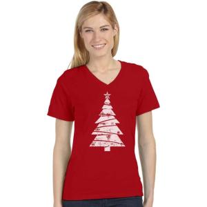 image:imageTstars Big White Distressed Christmas Tree Xmas Gift Womens Fitted VNeck TShirtRed
