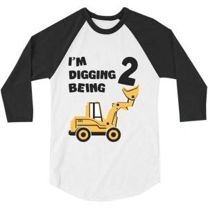 image:imageTstars Construction 2nd Birthday Shirt  Im Digging Being 2 Raglan TShirt Gift for Toddler Boys and KidsBlackWhite
