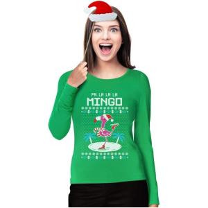 image:imageTstars FA La La Flamingo Ugly Christmas Sweater Funny Women Long Sleeve TShirtGreen