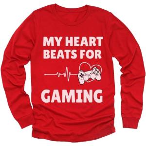 image:imageTstars Gamer Valentine Kids Long Sleeve Shirt Video Game Controller Love Soccer Tee for Boys GirlsHeart Beats  Red
