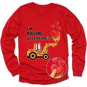 image:imageTstars Kids Tractor and Digger Poppin Valentines Day Shirt  Funny Heart Dab Long Sleeve Tee for Toddlers Boys and GirlsPuff Digging  Red