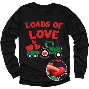 image:imageTstars Kids Tractor and Digger Poppin Valentines Day Shirt  Funny Heart Dab Long Sleeve Tee for Toddlers Boys and GirlsPuff Tractor  Black