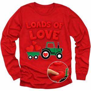 image:imageTstars Kids Tractor and Digger Poppin Valentines Day Shirt  Funny Heart Dab Long Sleeve Tee for Toddlers Boys and GirlsPuff Tractor  Red