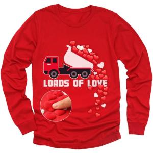 image:imageTstars Kids Tractor and Digger Poppin Valentines Day Shirt  Funny Heart Dab Long Sleeve Tee for Toddlers Boys and GirlsPuff Truck  Red