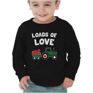 image:imageTstars Kids Tractor and Digger Poppin Valentines Day Shirt  Funny Heart Dab Long Sleeve Tee for Toddlers Boys and GirlsTractor  Black