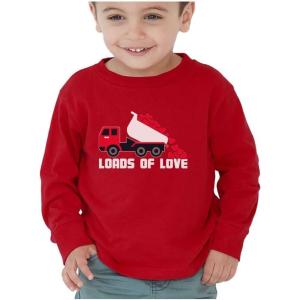 image:imageTstars Kids Tractor and Digger Poppin Valentines Day Shirt  Funny Heart Dab Long Sleeve Tee for Toddlers Boys and GirlsTruck  Red