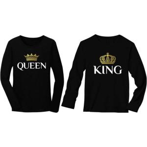 image:imageTstars King amp Queen Matching Couples Valentines Day Idea Gift Long Sleeve TShirtKing Black  Queen Black