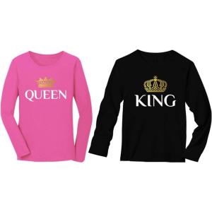 image:imageTstars King amp Queen Matching Couples Valentines Day Idea Gift Long Sleeve TShirtKing Black  Queen Pink