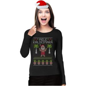 image:imageTstars Mele Kalikimaka Long Sleeve Tshirt Women Hawaiian Ugly Christmas Sweater StyleBlack