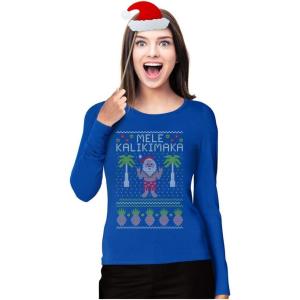 image:imageTstars Mele Kalikimaka Long Sleeve Tshirt Women Hawaiian Ugly Christmas Sweater StyleBlue