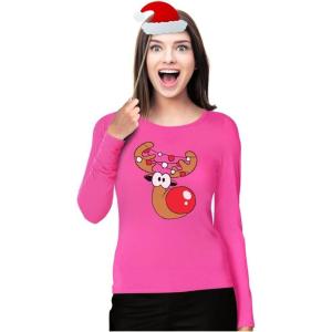 image:imageTstars Reindeer Funny Christmas Women Long Sleeve TShirtPink