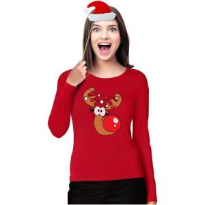 image:imageTstars Reindeer Funny Christmas Women Long Sleeve TShirtRed