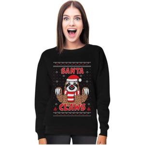 image:imageTstars Santa Claws Sloth Ugly Christmas Sweater Funny Xmas Women SweatshirtBlack