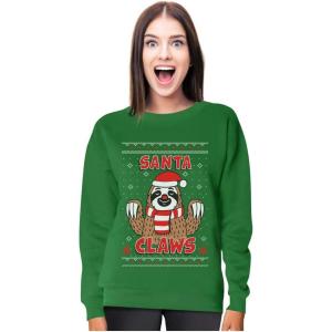 image:imageTstars Santa Claws Sloth Ugly Christmas Sweater Funny Xmas Women SweatshirtGreen