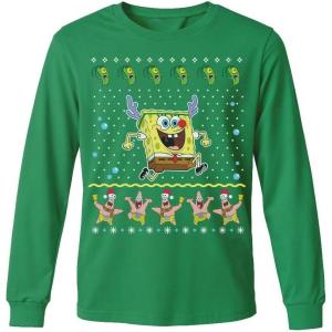 image:imageTstars Spongebob Ugly Christmas Sweater Shirt  Funny Long Sleeve Holiday Tee for Youth Boys amp GirlsGreen