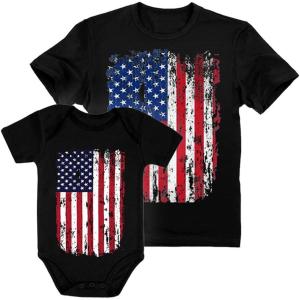 image:imageTstars Distressed American Flag 4th of July Dad amp Baby Matching Outfits  Memorial Day Patriotic Daddy amp Me ShirtsDad Black  Baby Black