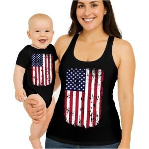 image:imageTstars American Flag Mommy amp Me 4th of July Outfits  Patriotic Memorial Day USA Mom and Baby Matching ShirtsMom Black  Baby Black
